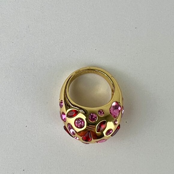 J Crew Crystal Dome Cocktail Ring Festival Red Cubic Zirconia Gold Plated size 7 - Picture 5 of 6